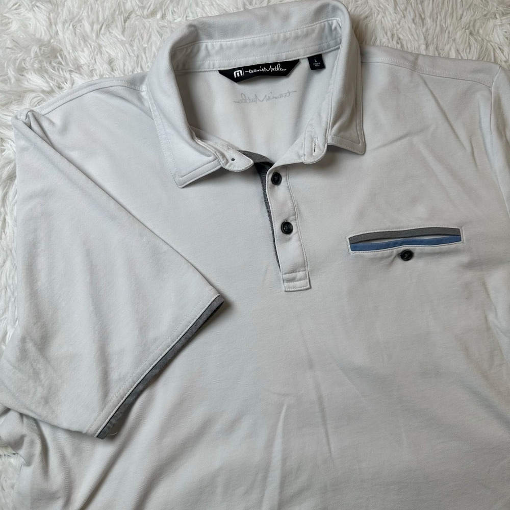 TravisMathew Polo Shirt Mens Large White Performance Golf Short Sleeve Pocket